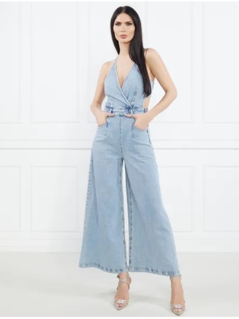 Liu Jo light wash wide-leg denim jumpsuit
